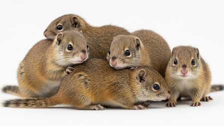 Group of three baby chipmunk isolated on a white background.の素材
