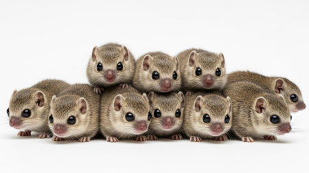 Group of small mouse babies in front of a white background - 3D renderの素材