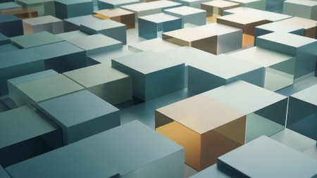 Abstract 3d rendering of geometric shapes. Cubes background. Reflective surface.の素材