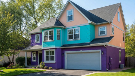 Colorful houses in a row in the suburbs of Toronto, Canadaの素材