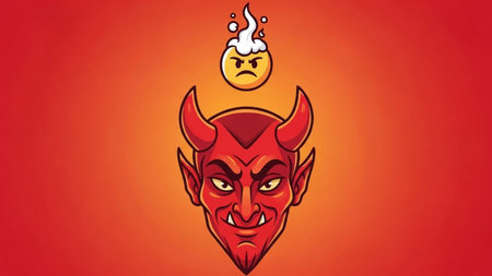Devil head with smoke and angry face. Cartoon vector illustration.の素材