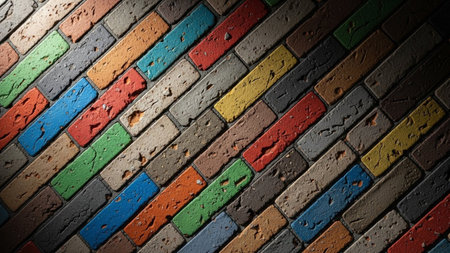 Colorful brick wall background. Texture of colorful brick wall pattern.の素材