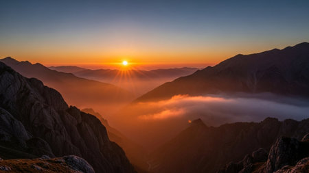 Sunset in the mountains. Sunrise in the mountains of the Caucasusの素材