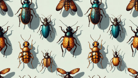 Seamless pattern with insects. Insects on a light background.の素材