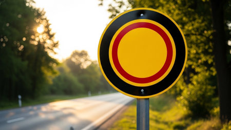 Traffic sign on the road at sunset. Traffic sign on the roadの素材