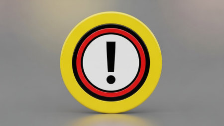 3d rendering of a red exclamation mark in a yellow circleの素材