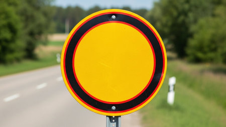 Traffic sign on a country road in the summer, close-upの素材