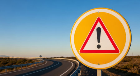 Traffic sign warning of danger on a motorway in Spain.の素材
