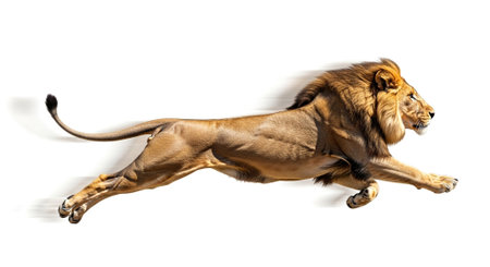 Lion isolated on white background. Side view. 3D illustration.の素材