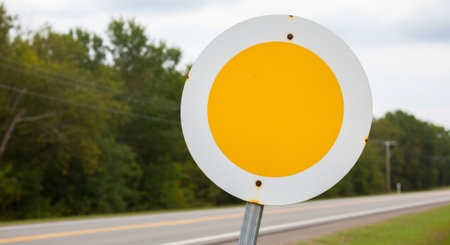 Traffic sign on the road in the countryside with copy space.の素材