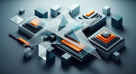 Abstract 3d rendering of geometric shapes. Futuristic background design.の素材