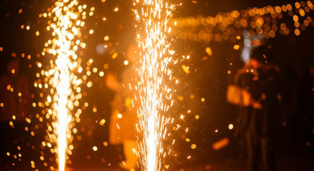 sparkler firework in the dark, closeup of photoの素材