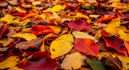 Autumn leaves background. Colorful autumn leaves on the ground.の素材