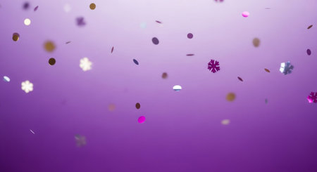 Colorful falling confetti on a purple background. 3d renderingの素材