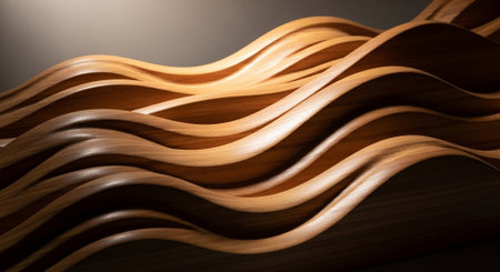 3d illustration of abstract background with wooden wavy lines in the form of wavesの素材