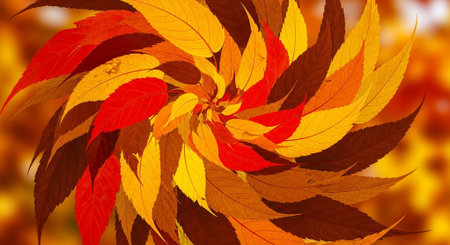 Autumn leaves background. Red and yellow leaves on autumn background.の素材