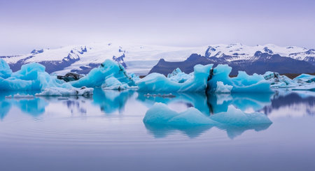 Ice formations and icebergs in Glacier Lagoon, Iceland, Europeの素材