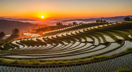Terraced rice field at sunset in Mu Cang Chai, YenBai, Vietnamの素材