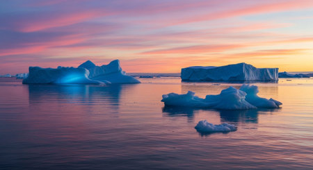 Icebergs at sunset in Jokulsarlon, Icelandの素材