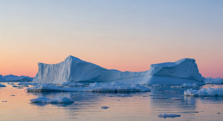 Icebergs in the ocean at sunset, Ilulissat, Greenlandの素材