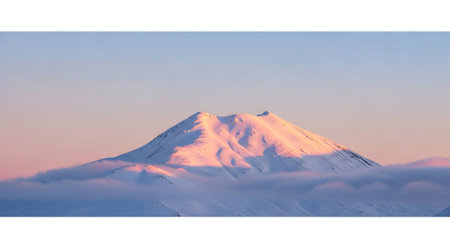 Mountain in the clouds at sunset. Panoramic view.の素材