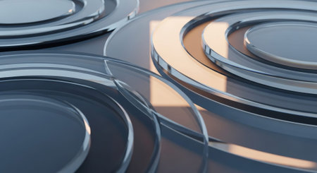 3d render of abstract metallic background with circles. Reflective surface.の素材