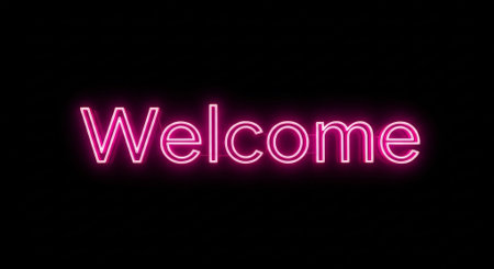 Neon welcome sign on a black background. 3D rendering.の素材