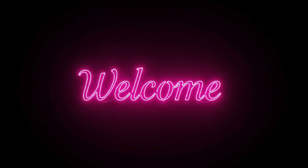 Neon welcome sign on black background. Vector illustration of welcome sign.の素材