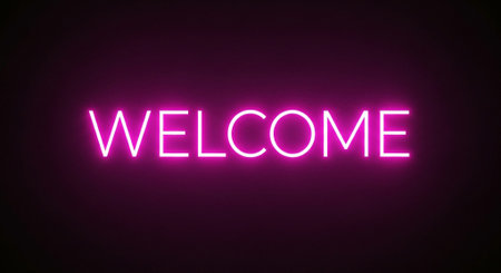 Neon welcome sign on a black background. 3D rendering.の素材