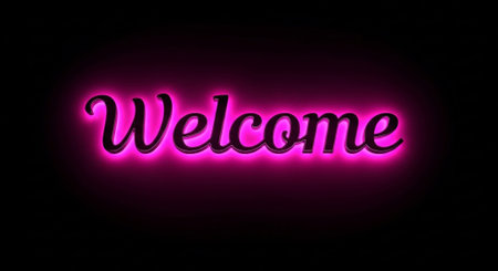 Welcome neon sign on black background with copy space for your text.の素材