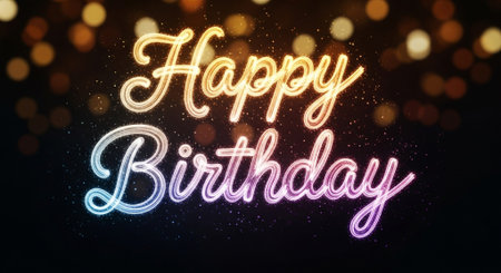 Happy Birthday lettering with bokeh lights background. 3D renderingの素材
