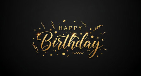 Happy Birthday gold lettering on black background. Vector Illustration.の素材