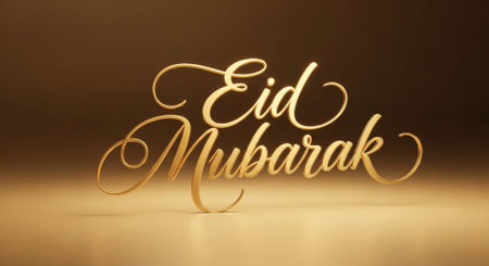 golden eid mubarak text on brown background with copy spaceの素材