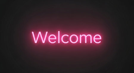 Neon welcome sign illustration in red and pink colors on a black backgroundの素材
