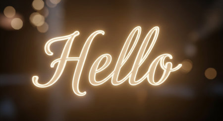 Neon Hello sign on a bokeh background. 3D renderingの素材