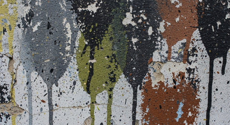 Abstract background texture. Old cracked concrete wall with colorful paint stains.の素材