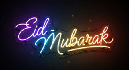 Illustration of a neon sign with the text: Eid Mubarak.の素材
