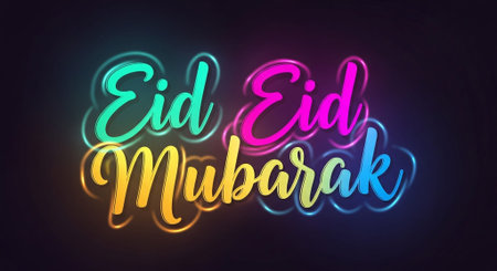 illustration of Eid al-Adha Mubarak in neon light styleの素材