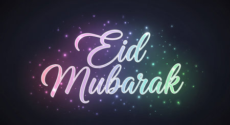 Eid Mubarak calligraphic lettering on dark background. Vector illustration.の素材