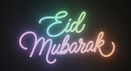 Eid mubarak neon sign. Eid mubarak 3D renderingの素材