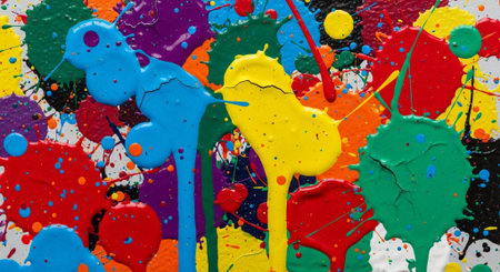 Colorful abstract paint splashes on a wall as an abstract backgroundの素材