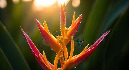 Bird of paradise (Heliconia) on flower in the gardenの素材