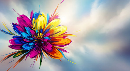 Colorful chrysanthemum flower on blue sky background.の素材