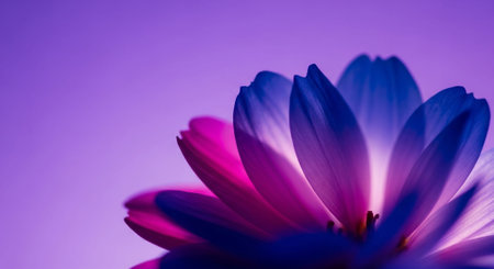 close up of a pink flower on a purple background with copy spaceの素材