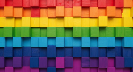 colorful wooden cubes as a background, rainbow colors, top viewの素材
