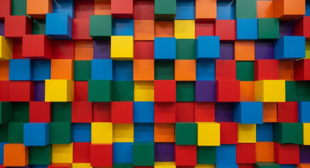 Colorful wooden toy cubes. Abstract background and texture for design.の素材