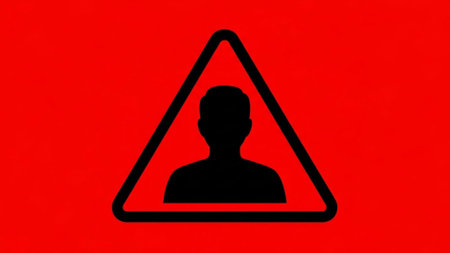 Warning sign with silhouette of a man on a red background. Vector illustration.の素材