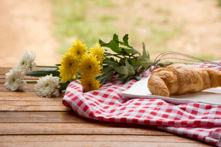 Bakery and Equipment on wooden background.outdoor.Background for hobby or make bakery.Background for activity holiday or foodの写真素材