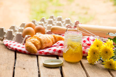 Bakery and Equipment on wooden background.outdoor.Background for hobby or make bakery.Background for...