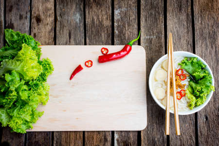 Asia noodle or pasta of vietnam or noodle of vietnam.food of asia  on wooden background1の写真素材